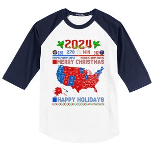 2024 Electoral Map Merry Christmas Trump Landslide Holiday Baseball Sleeve Shirt