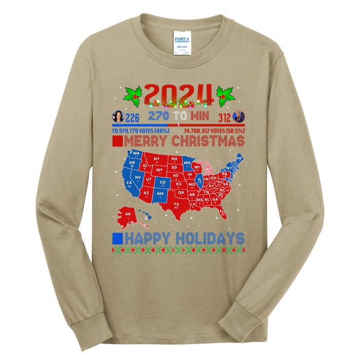 2024 Electoral Map Merry Christmas Trump Landslide Holiday Tall Long Sleeve T-Shirt