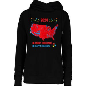 2024 Electoral Map Merry Christmas Trump Landslide Holiday Womens Funnel Neck Pullover Hood