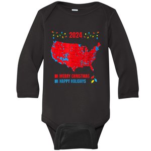 2024 Electoral Map Merry Christmas Trump Landslide Holiday Baby Long Sleeve Bodysuit