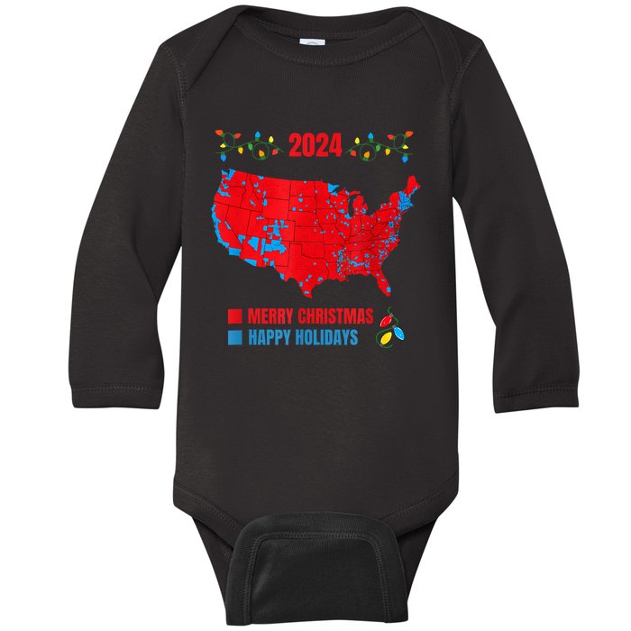 2024 Electoral Map Merry Christmas Trump Landslide Holiday Baby Long Sleeve Bodysuit