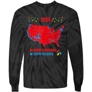 2024 Electoral Map Merry Christmas Trump Landslide Holiday Tie-Dye Long Sleeve Shirt