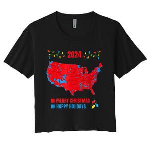 2024 Electoral Map Merry Christmas Trump Landslide Holiday Women's Crop Top Tee