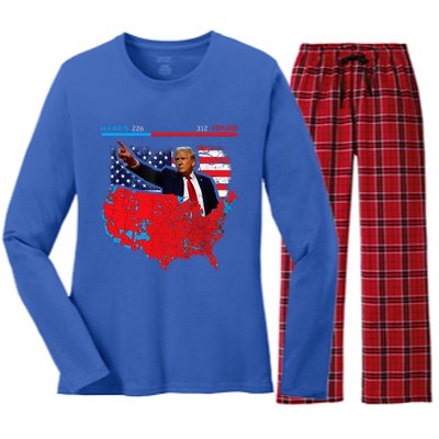 2024 Electoral Map Trump 312 Red 2024 Election Results Map Women's Long Sleeve Flannel Pajama Set 