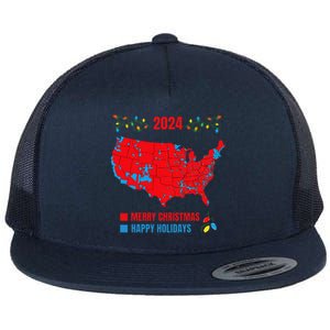 2024 Electoral Map Merry Christmas Trump Landslide Holiday Flat Bill Trucker Hat