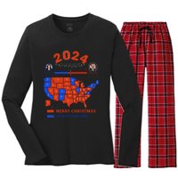 2024 Electoral Map Merry Christmas Trump Landslide Holiday Women's Long Sleeve Flannel Pajama Set 