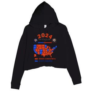 2024 Electoral Map Merry Christmas Trump Landslide Holiday Crop Fleece Hoodie