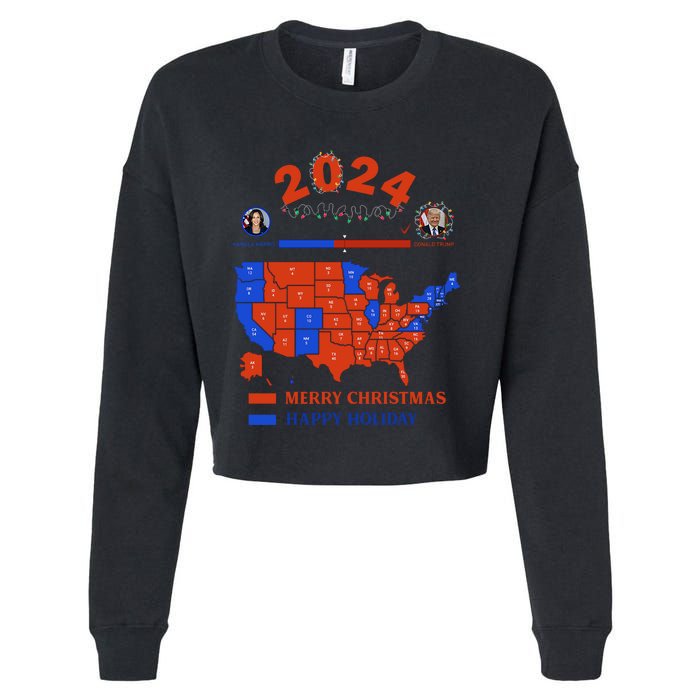 2024 Electoral Map Merry Christmas Trump Landslide Holiday Cropped Pullover Crew