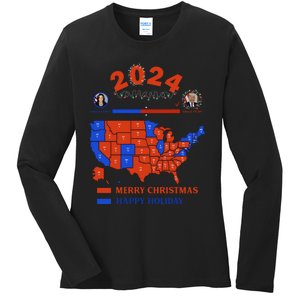 2024 Electoral Map Merry Christmas Trump Landslide Holiday Ladies Long Sleeve Shirt