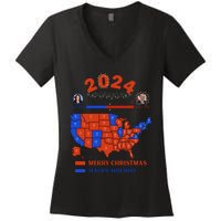 2024 Electoral Map Merry Christmas Trump Landslide Holiday Women's V-Neck T-Shirt