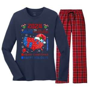 2024 Electoral Map Merry Christmas Trump Landslide Holiday Women's Long Sleeve Flannel Pajama Set 