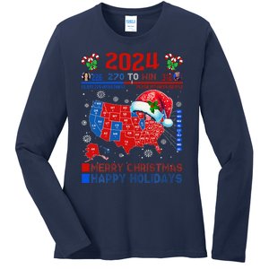 2024 Electoral Map Merry Christmas Trump Landslide Holiday Ladies Long Sleeve Shirt