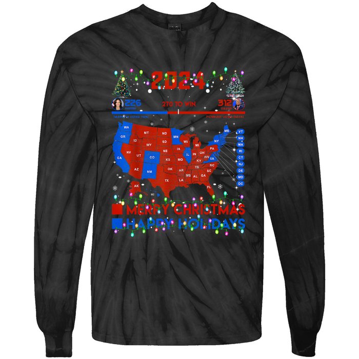 2024 Electoral Map Merry Christmas Trump Landslide Holiday Tie-Dye Long Sleeve Shirt