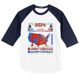 2024 Electoral Map Merry Christmas Trump Landslide Holiday Baseball Sleeve Shirt