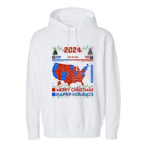 2024 Electoral Map Merry Christmas Trump Landslide Holiday Garment-Dyed Fleece Hoodie