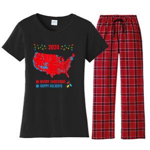 2024 Electoral Map Merry Christmas Trump Landslide Holiday Women's Flannel Pajama Set