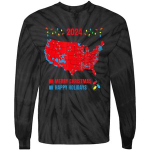 2024 Electoral Map Merry Christmas Trump Landslide Holiday Tie-Dye Long Sleeve Shirt