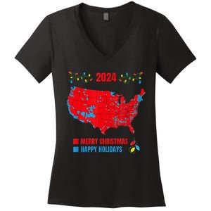 2024 Electoral Map Merry Christmas Trump Landslide Holiday Women's V-Neck T-Shirt