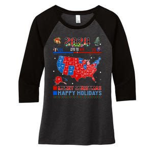 2024 Electoral Map Merry Christmas Trump Landslide Holiday Women's Tri-Blend 3/4-Sleeve Raglan Shirt