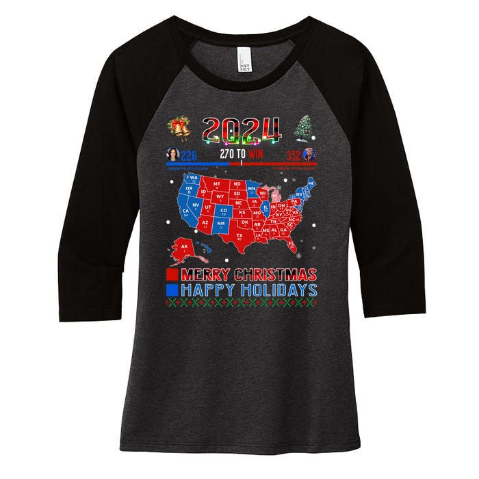 2024 Electoral Map Merry Christmas Trump Landslide Holiday Women's Tri-Blend 3/4-Sleeve Raglan Shirt