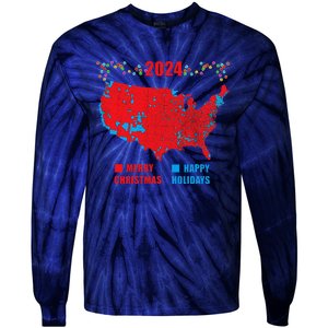 2024 Electoral Map Merry Christmas Trump Landslide Holiday Tie-Dye Long Sleeve Shirt