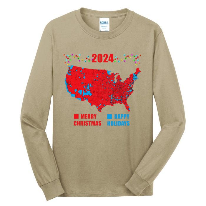 2024 Electoral Map Merry Christmas Trump Landslide Holiday Tall Long Sleeve T-Shirt