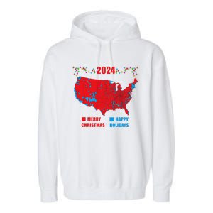 2024 Electoral Map Merry Christmas Trump Landslide Holiday Garment-Dyed Fleece Hoodie