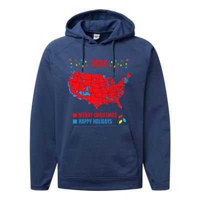 2024 Electoral Map Merry Christmas Trump Landslide Holiday Performance Fleece Hoodie