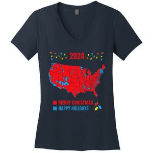 2024 Electoral Map Merry Christmas Trump Landslide Holiday Women's V-Neck T-Shirt