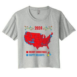 2024 Electoral Map Merry Christmas Trump Landslide Holiday Women's Crop Top Tee