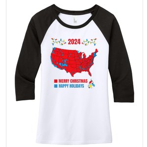 2024 Electoral Map Merry Christmas Trump Landslide Holiday Women's Tri-Blend 3/4-Sleeve Raglan Shirt