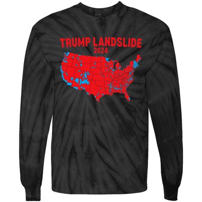 2024 Electoral Map Trump Landslide Red Election Map Gift Tie-Dye Long Sleeve Shirt