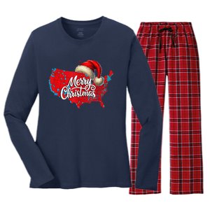 2024 Electoral Map Merry Christmas Trump Landslide Holiday Women's Long Sleeve Flannel Pajama Set 