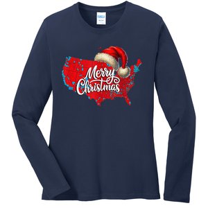 2024 Electoral Map Merry Christmas Trump Landslide Holiday Ladies Long Sleeve Shirt