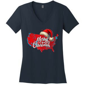 2024 Electoral Map Merry Christmas Trump Landslide Holiday Women's V-Neck T-Shirt