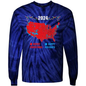 2024 Electoral Map Merry Christmas Trump Landslide Holiday Tie-Dye Long Sleeve Shirt