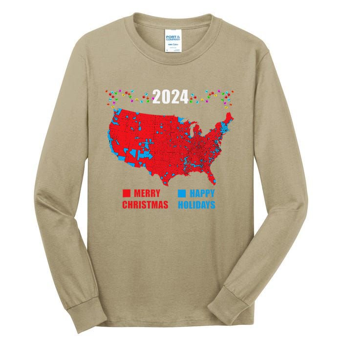 2024 Electoral Map Merry Christmas Trump Landslide Holiday Tall Long Sleeve T-Shirt