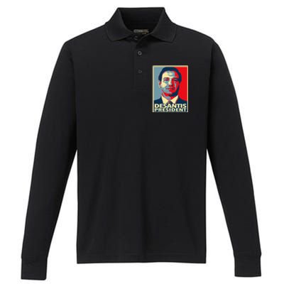 2024 Election Vote Ron DeSantis Performance Long Sleeve Polo