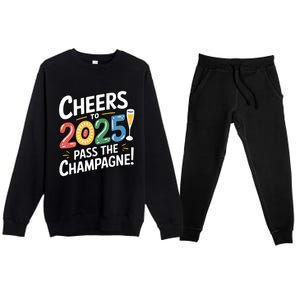 2025 Funny New Year Champagne Celebration! Cheers 2025 Cool Gift Premium Crewneck Sweatsuit Set