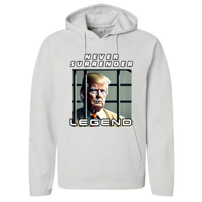 2 Finger Never Surrender Save America Legend Trump Mug Shot Performance Fleece Hoodie