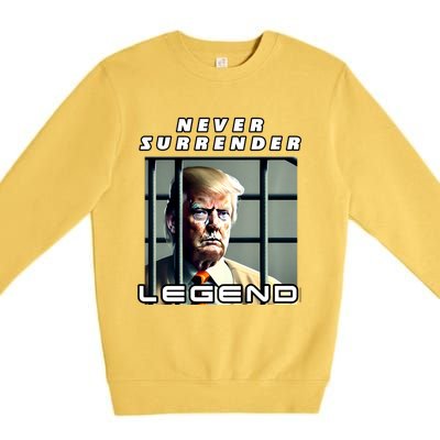 2 Finger Never Surrender Save America Legend Trump Mug Shot Premium Crewneck Sweatshirt