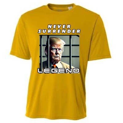 2 Finger Never Surrender Save America Legend Trump Mug Shot Cooling Performance Crew T-Shirt