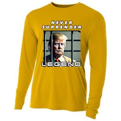 2 Finger Never Surrender Save America Legend Trump Mug Shot Cooling Performance Long Sleeve Crew