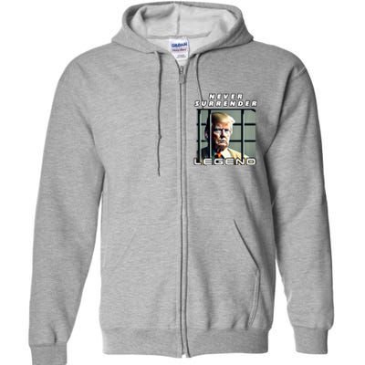 2 Finger Never Surrender Save America Legend Trump Mug Shot Full Zip Hoodie