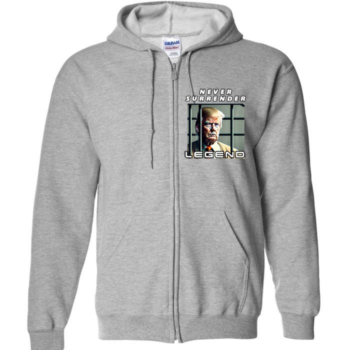 2 Finger Never Surrender Save America Legend Trump Mug Shot Full Zip Hoodie