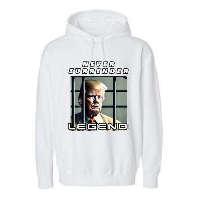 2 Finger Never Surrender Save America Legend Trump Mug Shot Garment-Dyed Fleece Hoodie