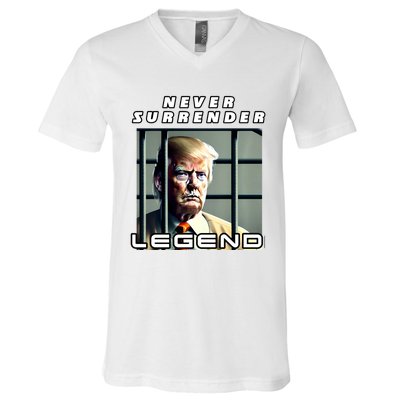 2 Finger Never Surrender Save America Legend Trump Mug Shot V-Neck T-Shirt