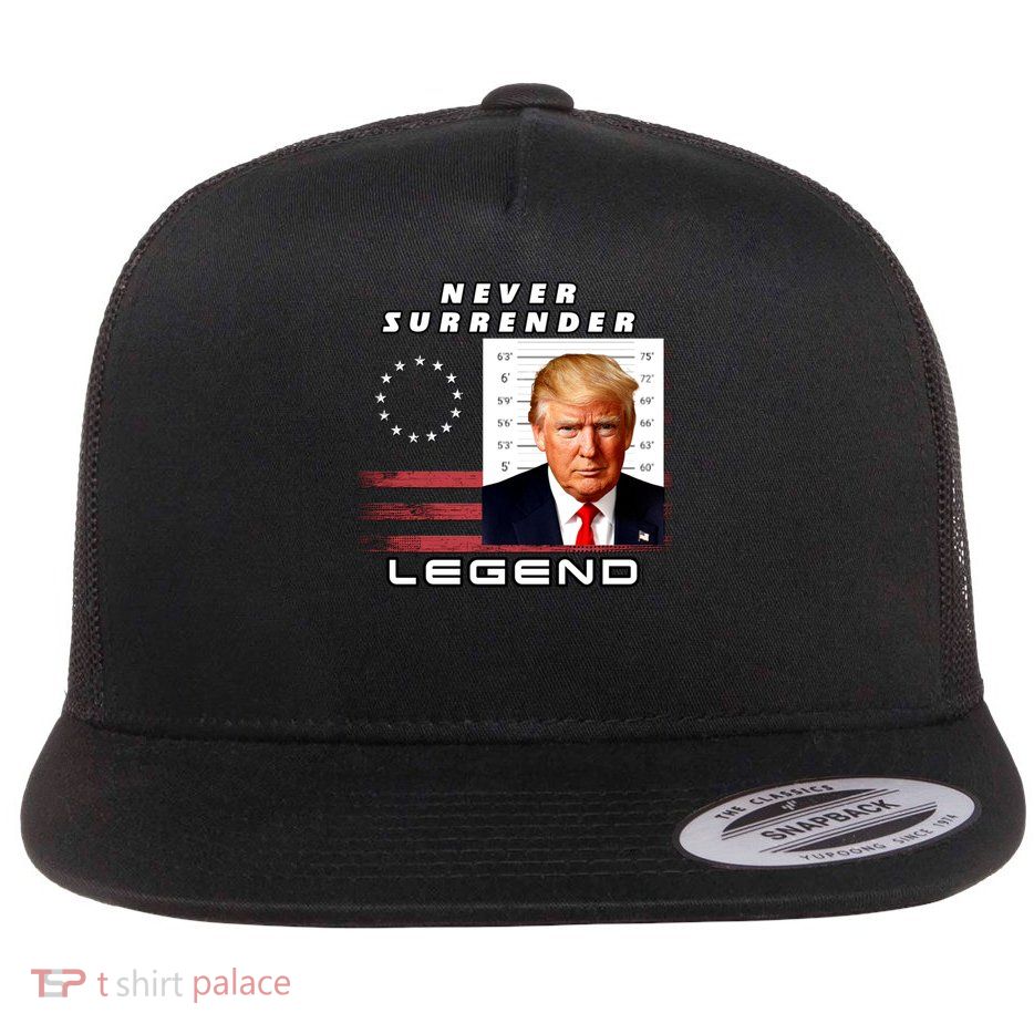 2 finger never surrender save america legend trump mug shot gift Flat Bill Trucker Hat