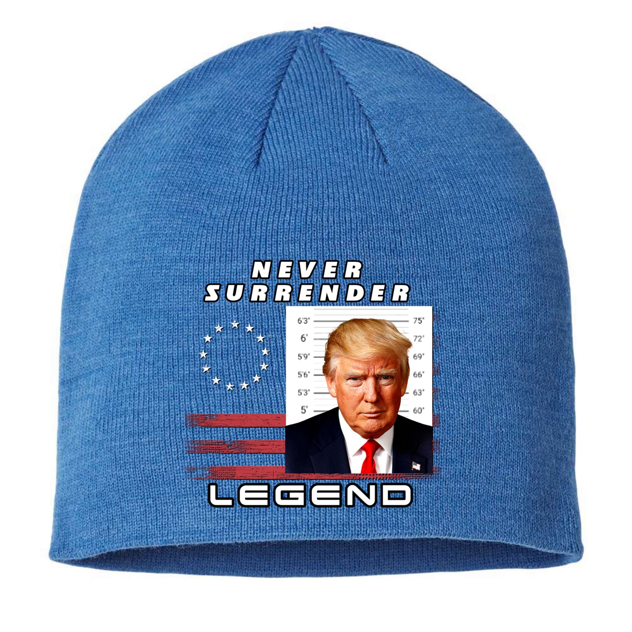2 Finger Never Surrender Save America Legend Trump Mug Shot Gift Sustainable Beanie