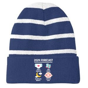 2024 Forecast Pregnant Baby Shower Gender Reveal Boy Girl Striped Beanie with Solid Band